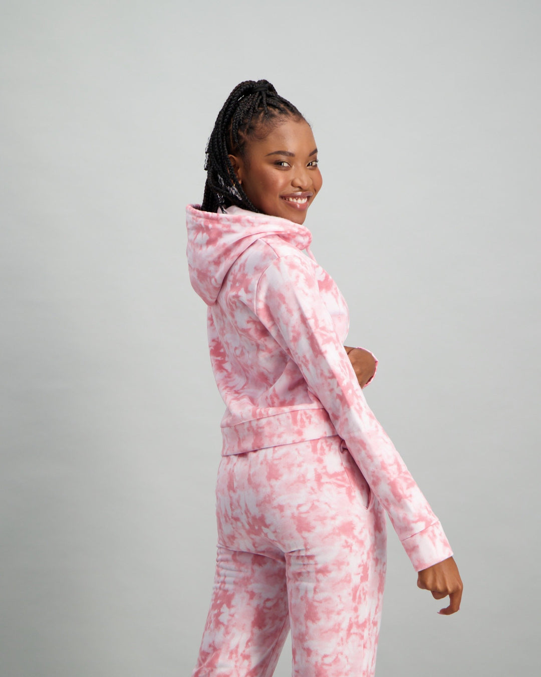 Ladies Tie Dye Hooded Crop Sweat Top - Two Tone