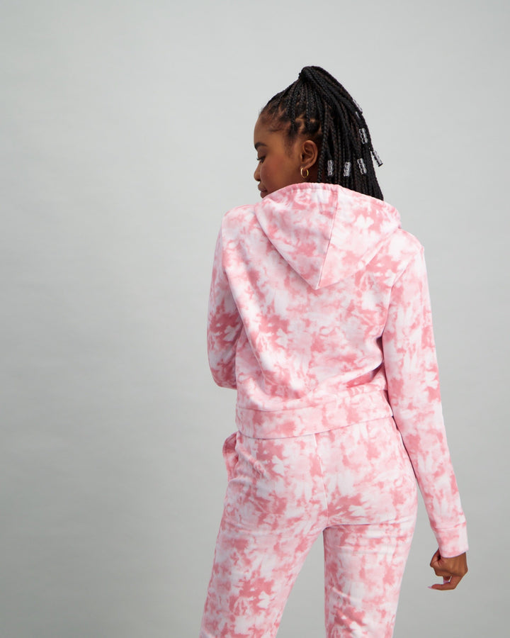 Ladies Tie Dye Hooded Crop Sweat Top - Two Tone