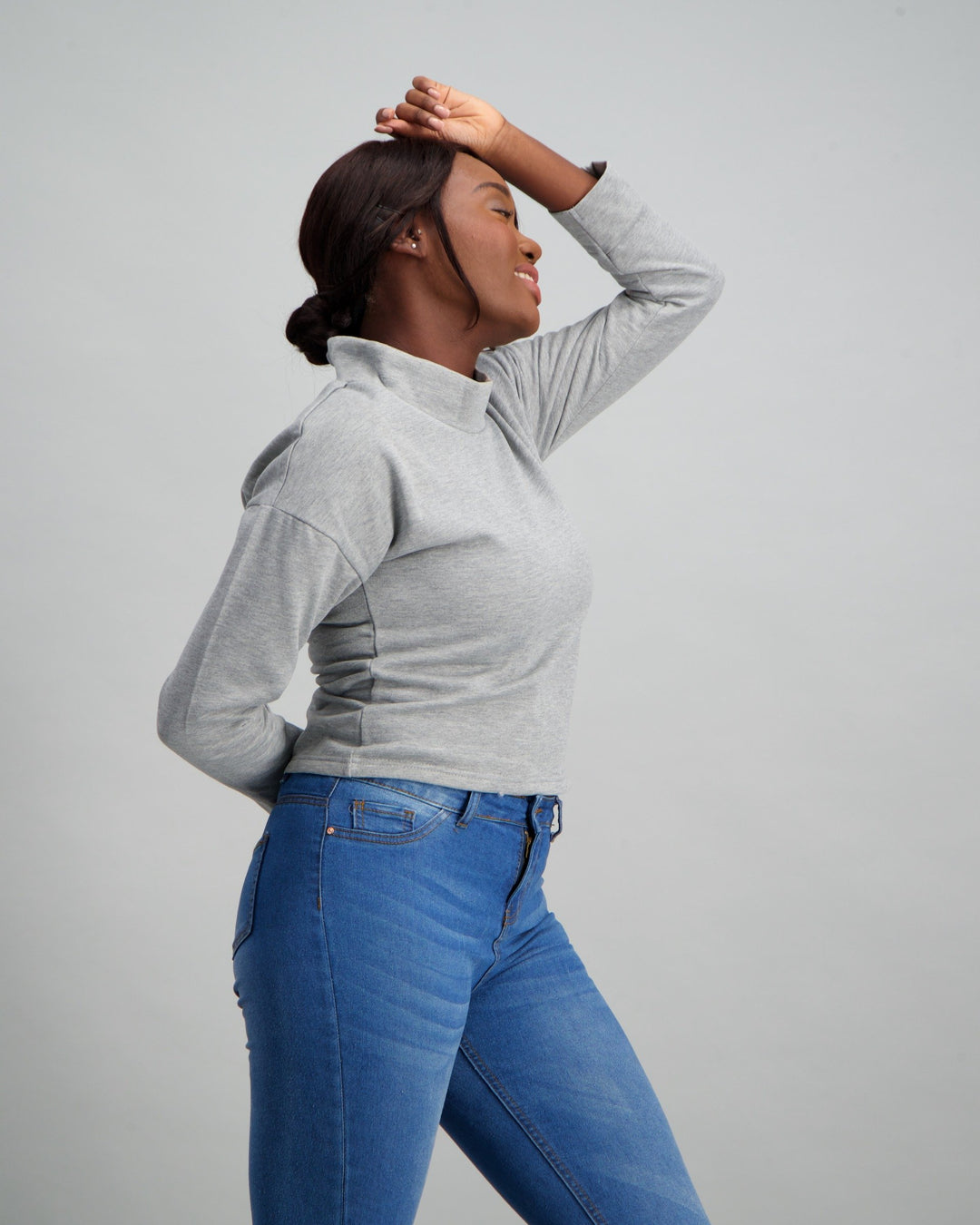 Ladies Polo-neck Sweat Top - Grey Melange