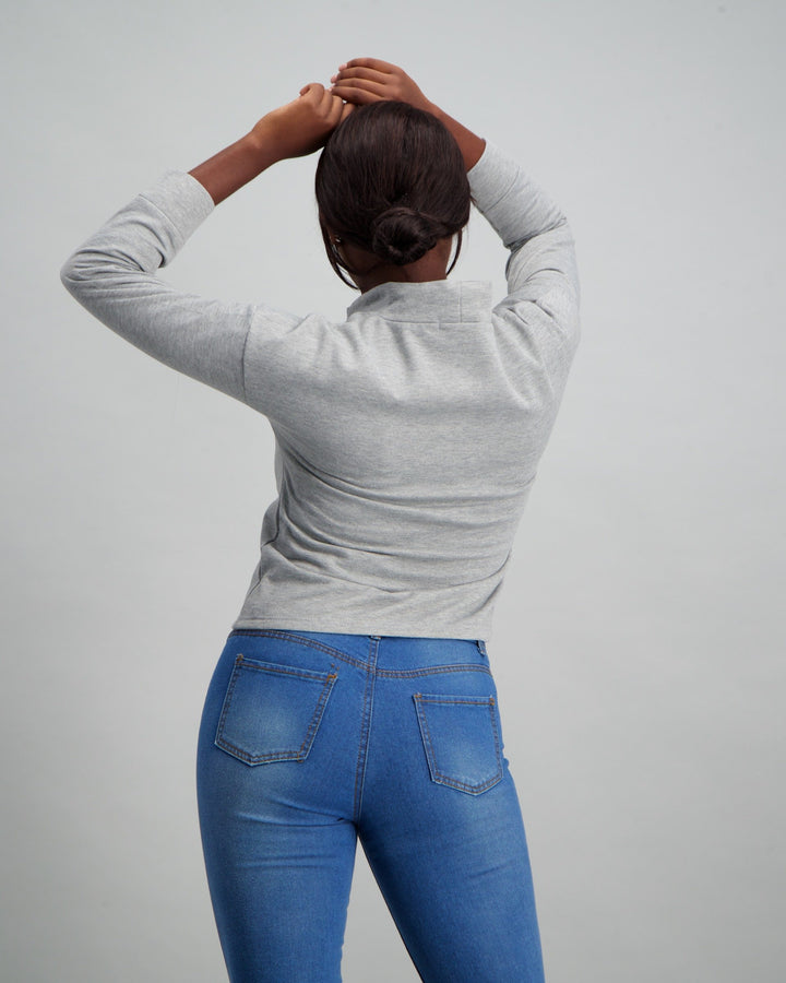 Ladies Polo-neck Sweat Top - Grey Melange