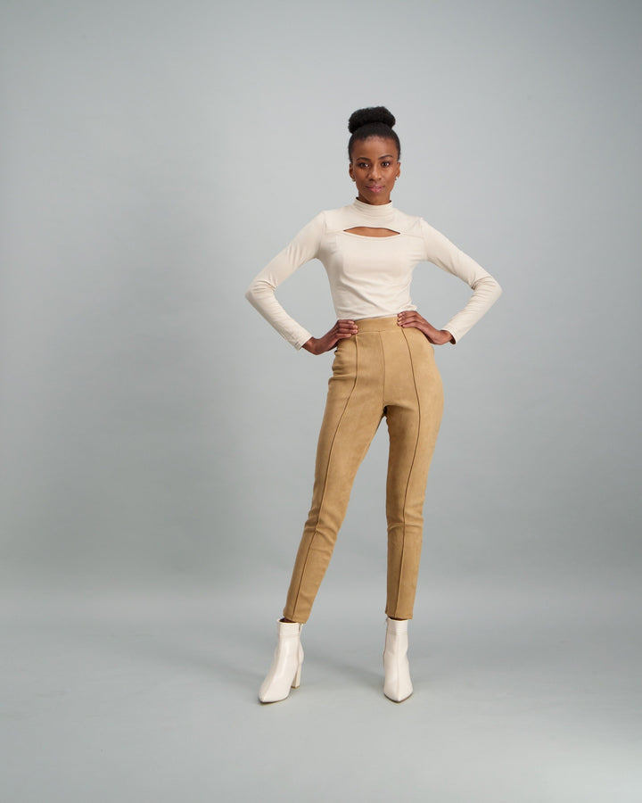 Ladies-Scuba Suede Legging Tan