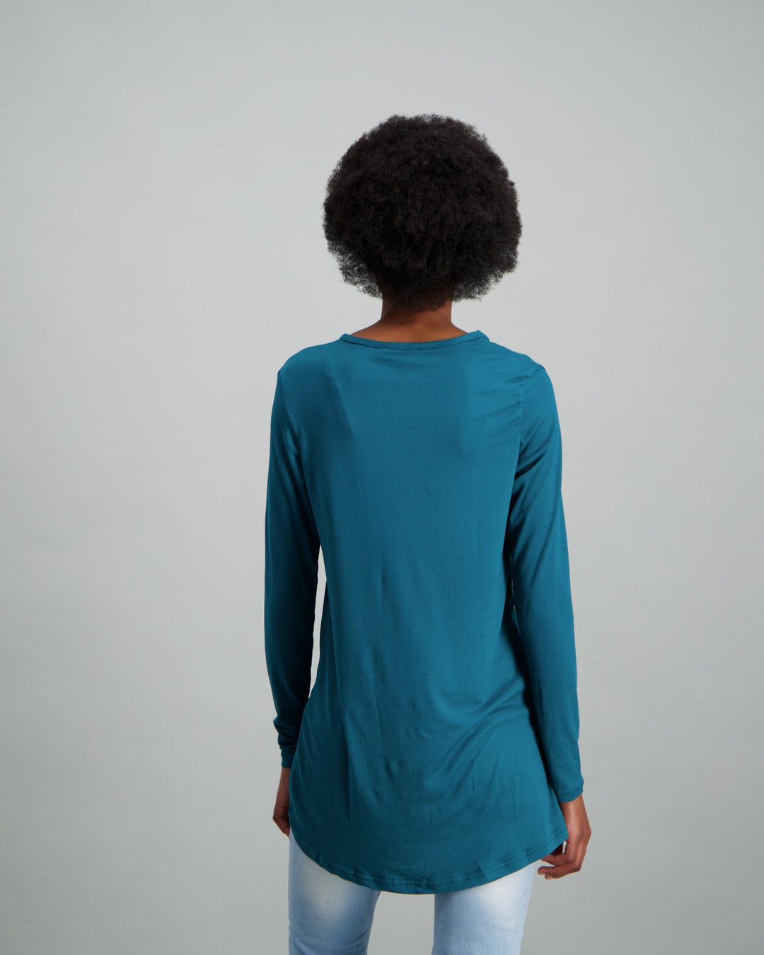 Ladies-Long Sleeve Longer Length Top - Teal