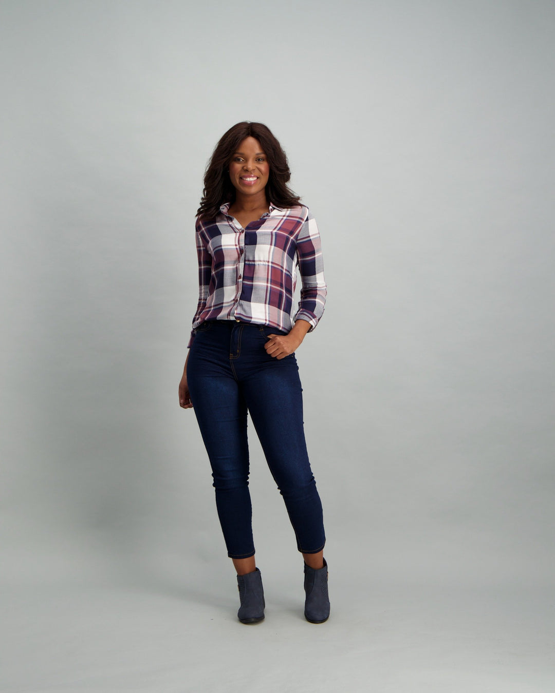 Ladies Check Shirt - Navy