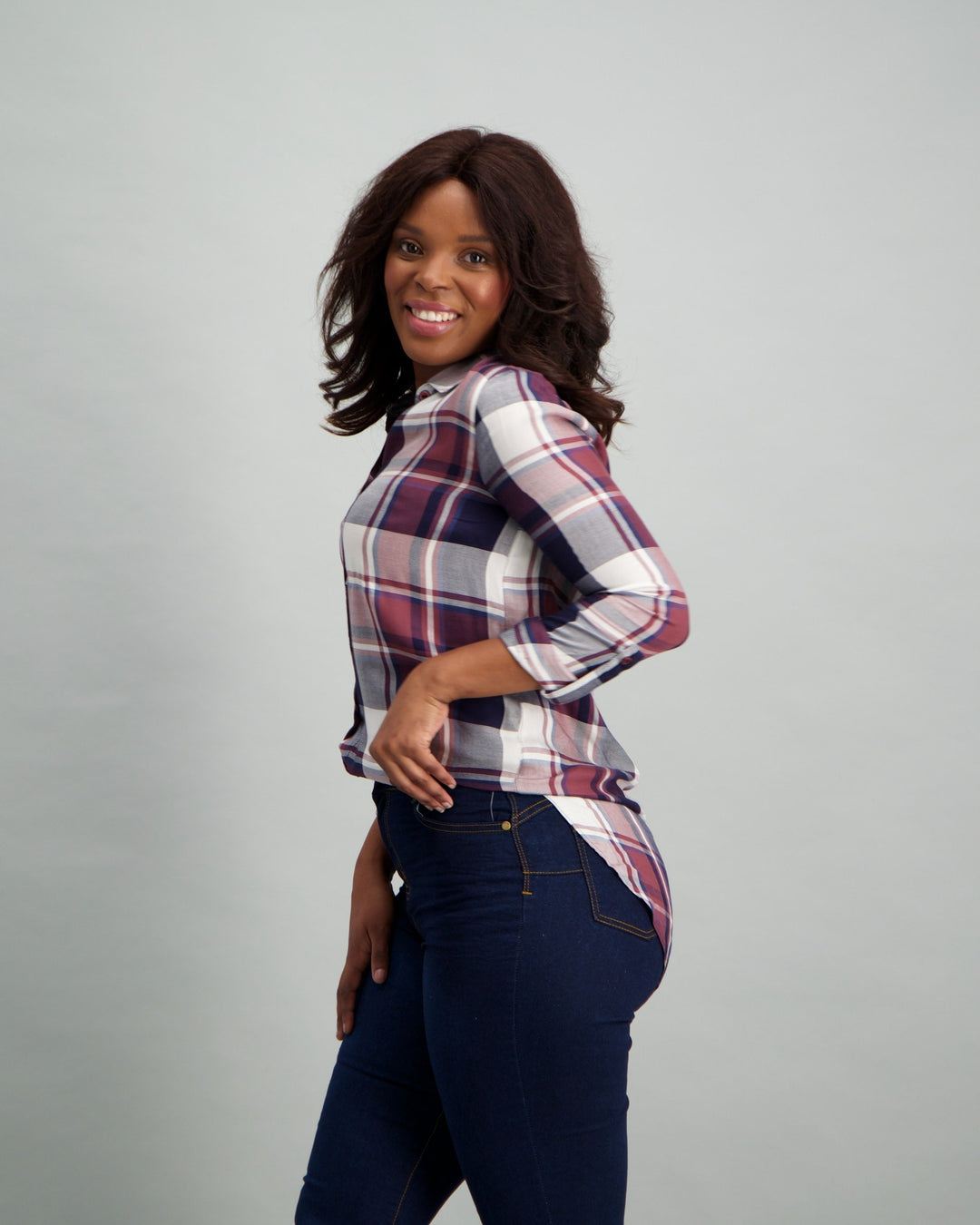 Ladies Check Shirt - Navy