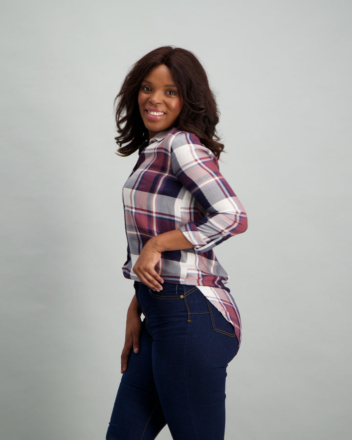 Ladies Check Shirt - Navy