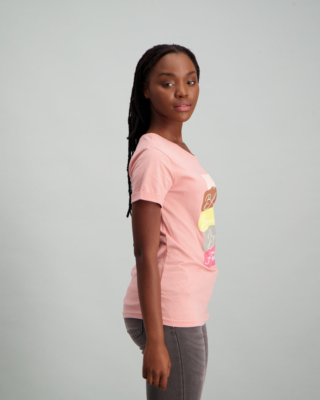 Ladies Be Brave Slogan T-Shirt - Pink