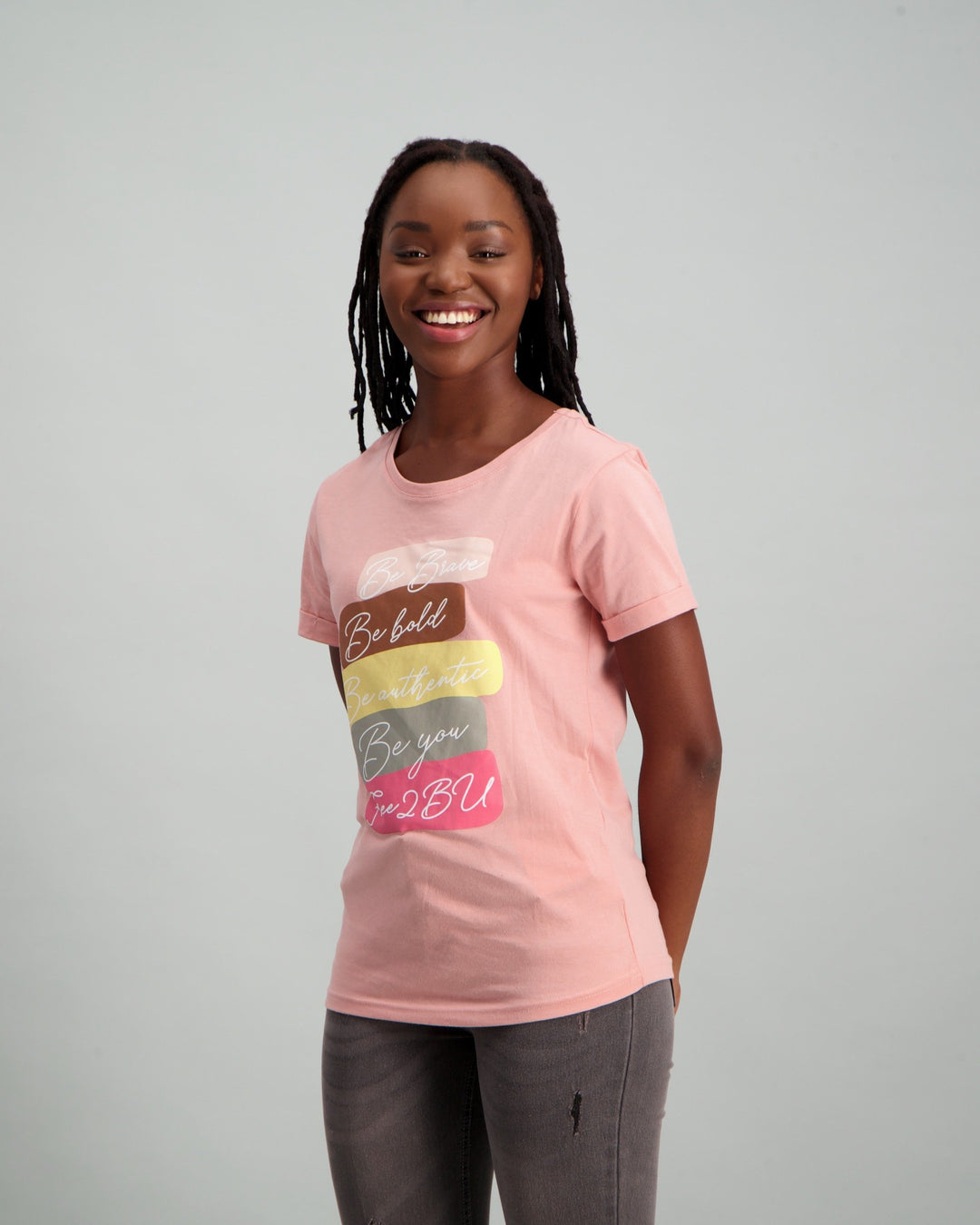 Ladies Be Brave Slogan T-Shirt - Pink