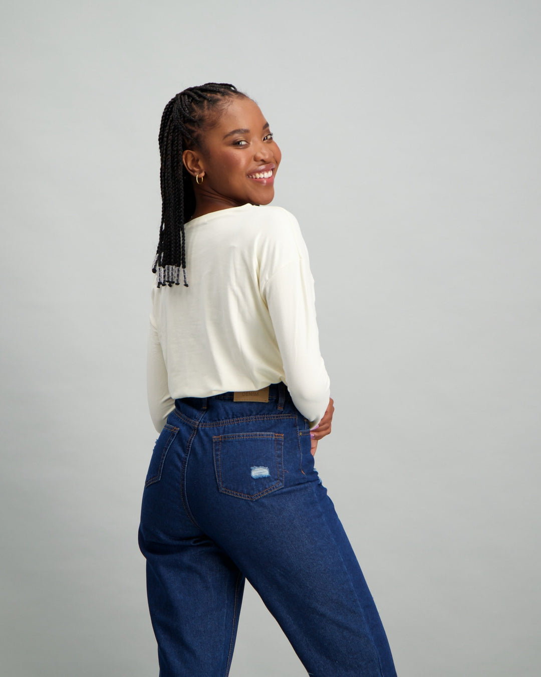 Ladies Long Sleeve Tiger Print Graphic T-Shirt - Cream