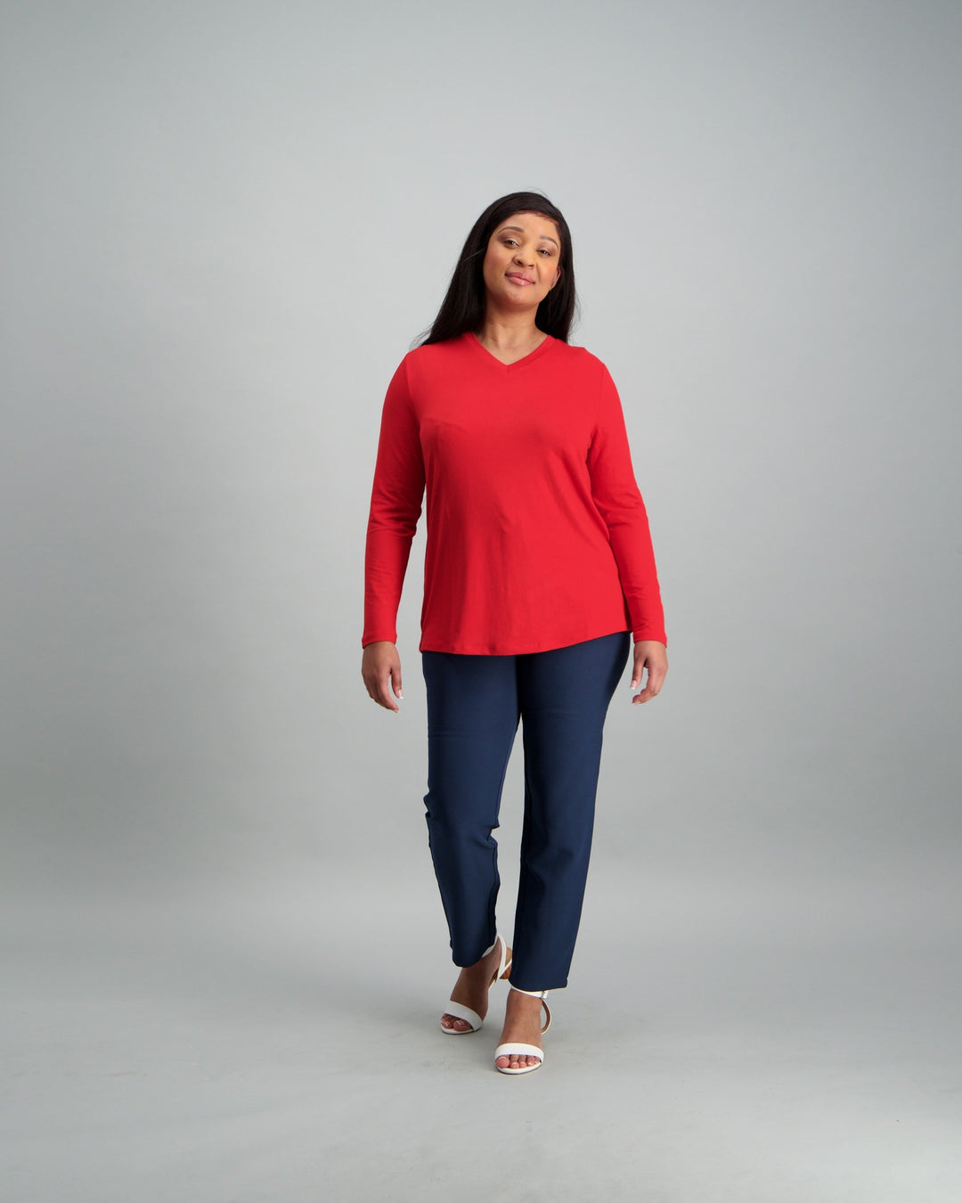Ladies Long Sleeve Basic Styled T-Shirt - Red