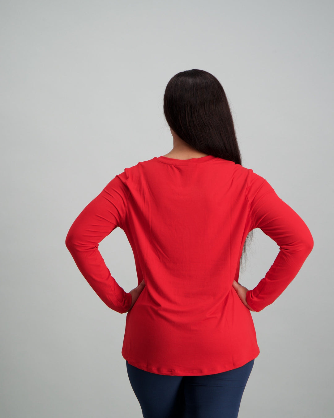 Ladies Long Sleeve Basic Styled T-Shirt - Red