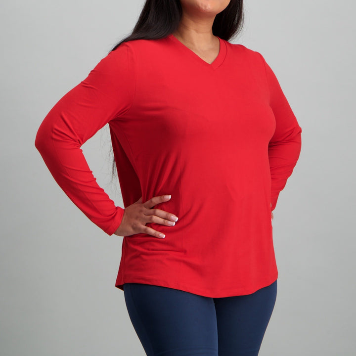 Ladies Long Sleeve Basic Styled T-Shirt - Red