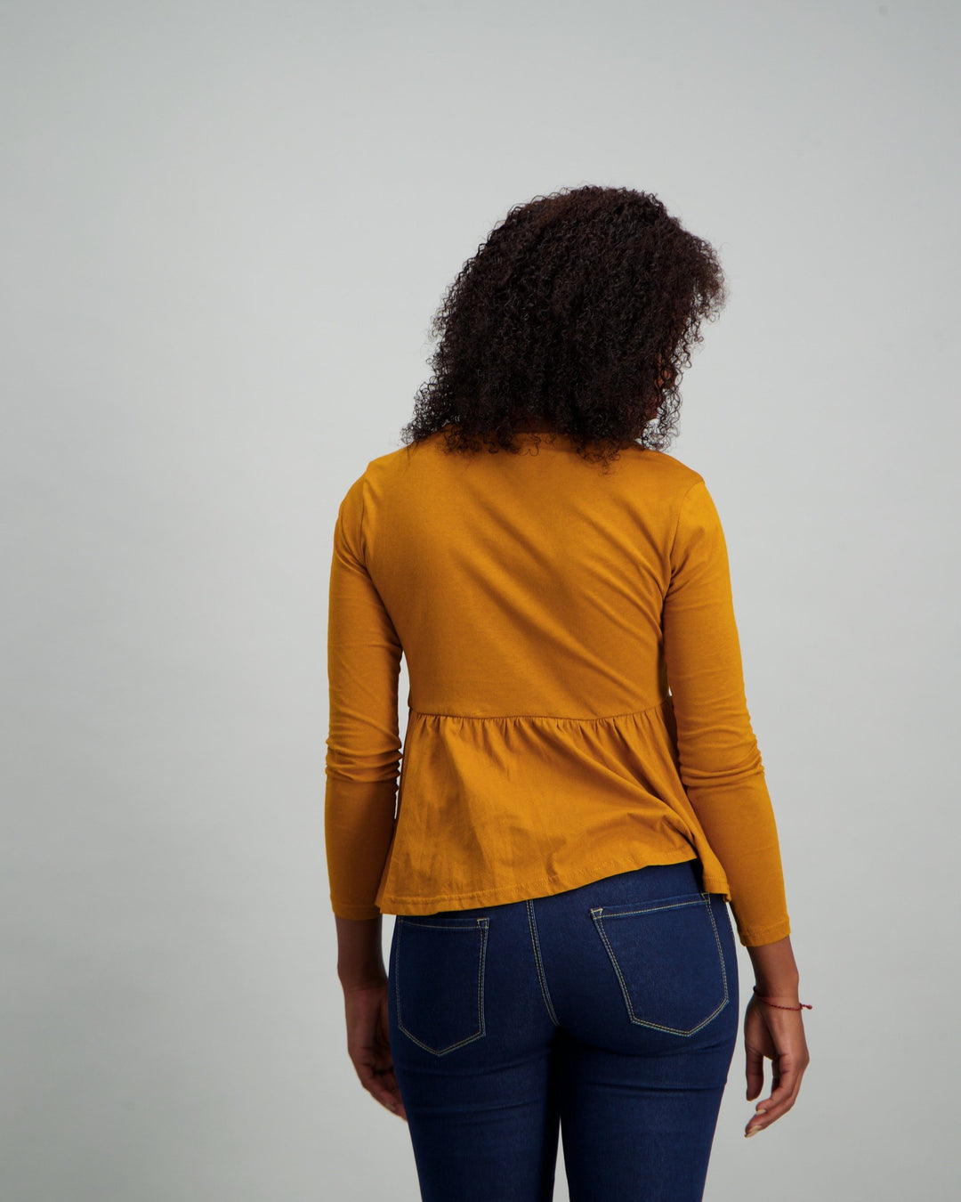 Ladies Buttoned Peplum Top - Mustard
