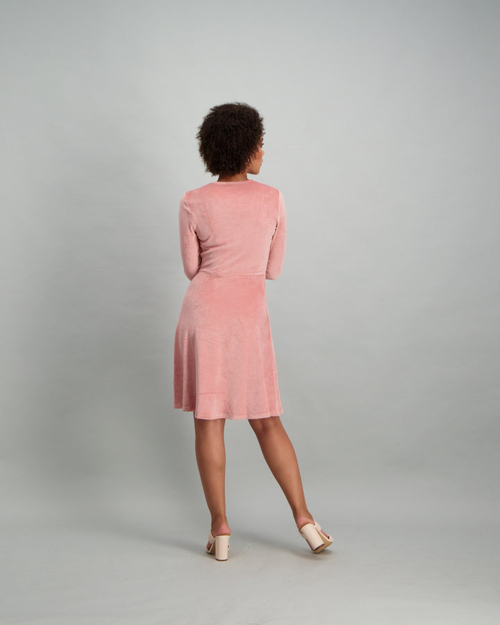 Ladies Long Sleeve Rib Knit Dress - Blush