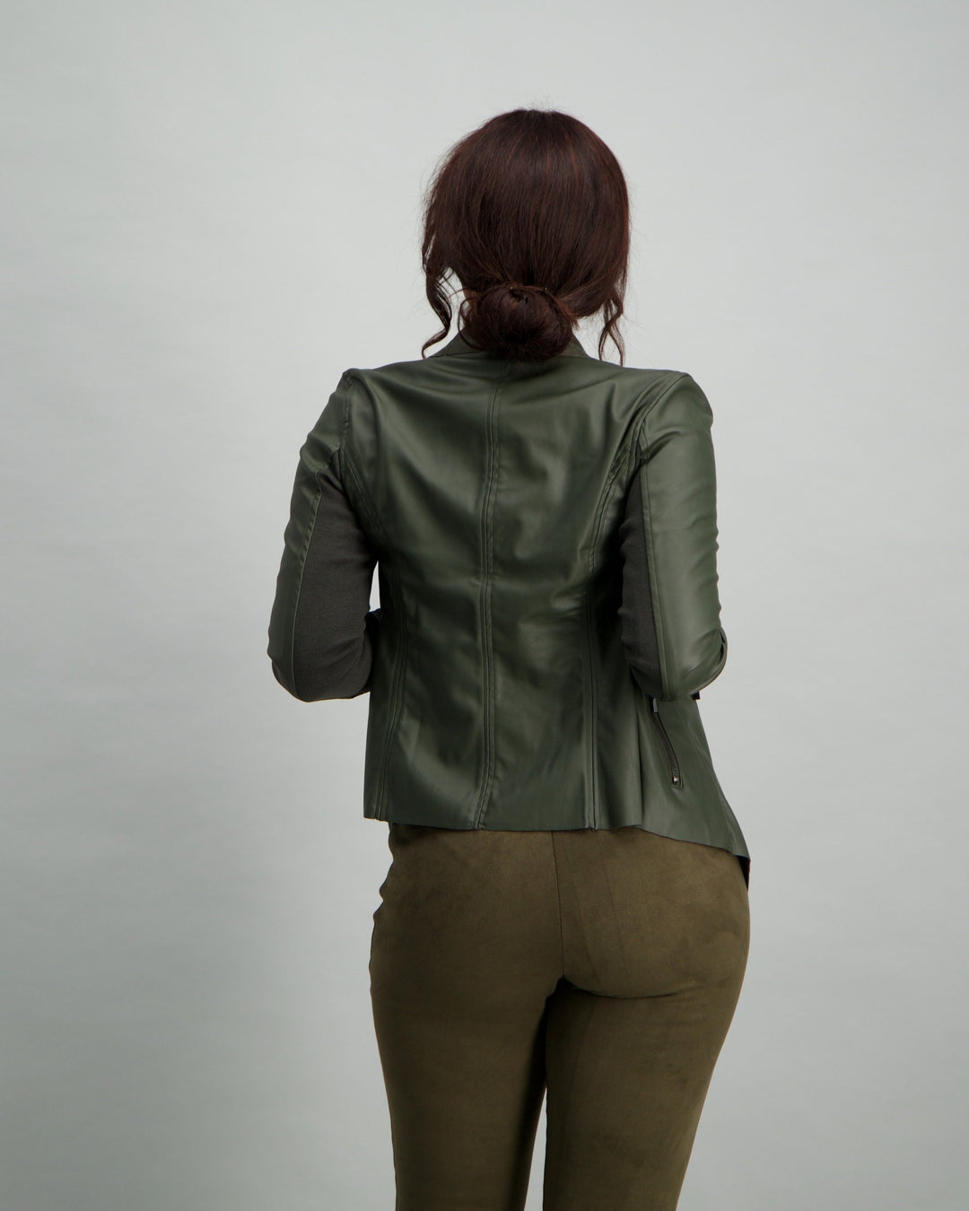 Ladies Faux Leather Waterfall Jacket - Fatigue