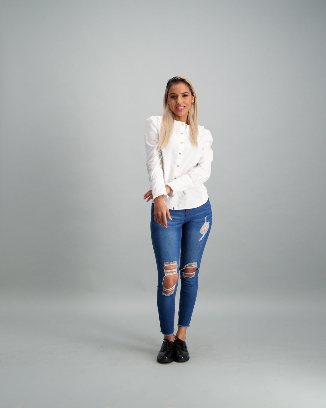 Ladies Oversized Collar Shirt - White