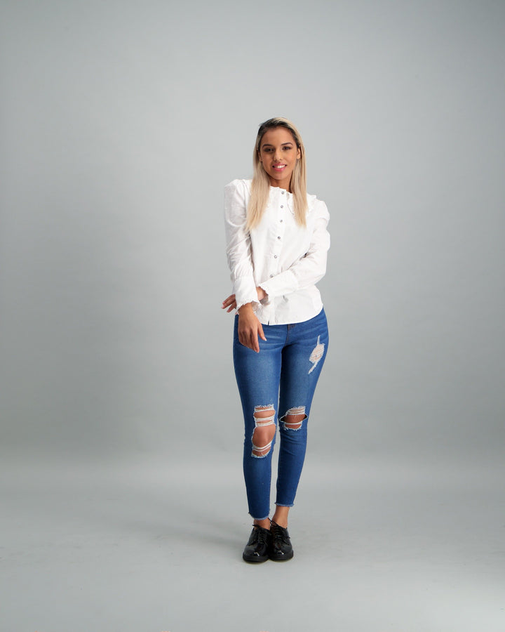 Ladies Oversized Collar Shirt - White
