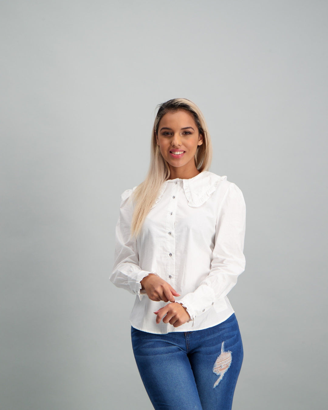 Ladies Oversized Collar Shirt - White