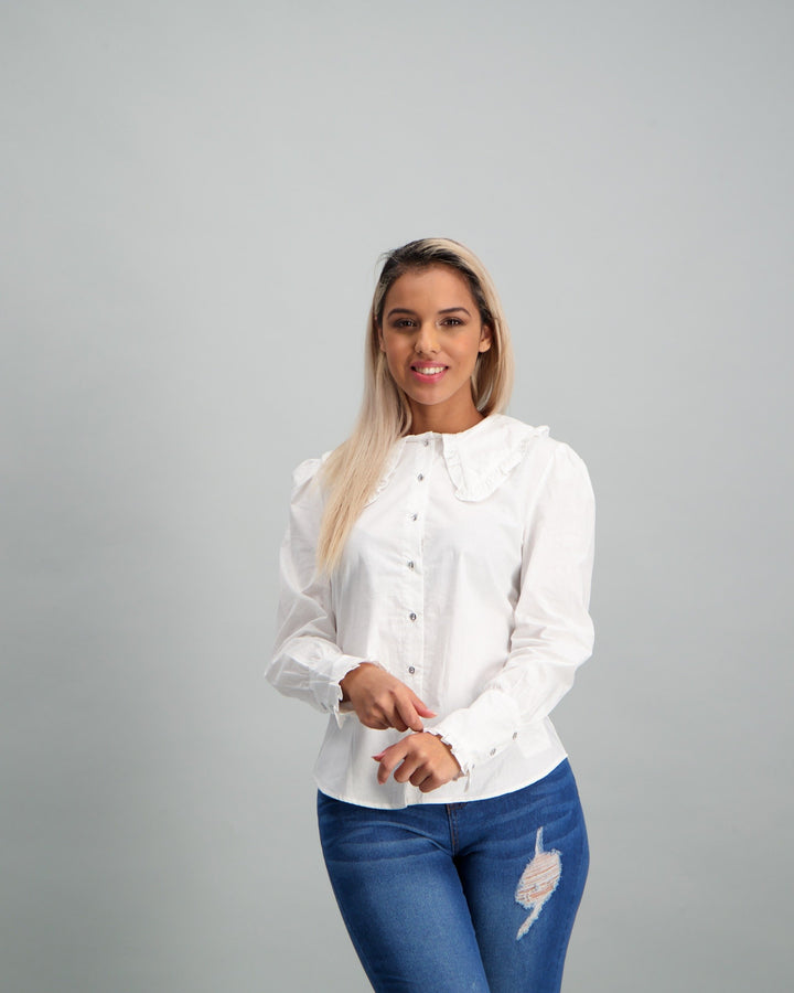 Ladies Oversized Collar Shirt - White