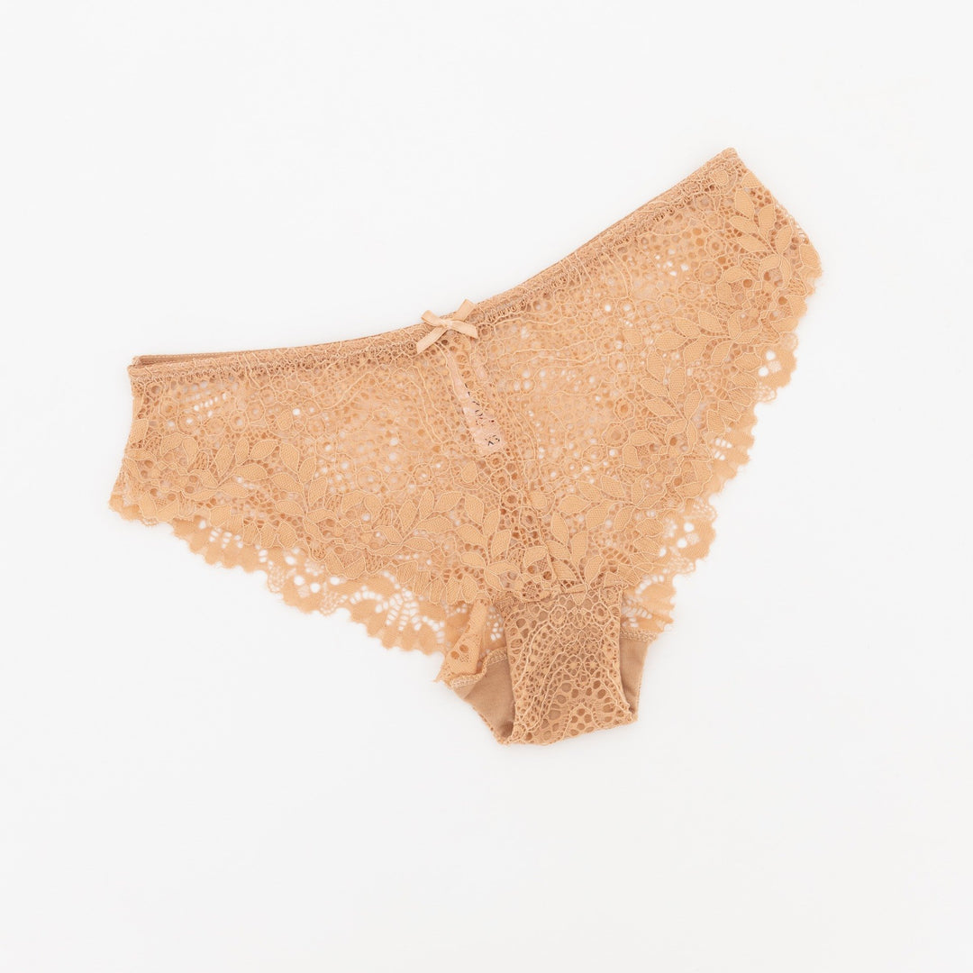 Ladies-Single Lace Brazilian Panty - Nude