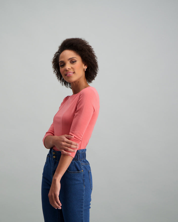 Ladies-3 Quarter Sleeve Bodysuit Dusty Pink