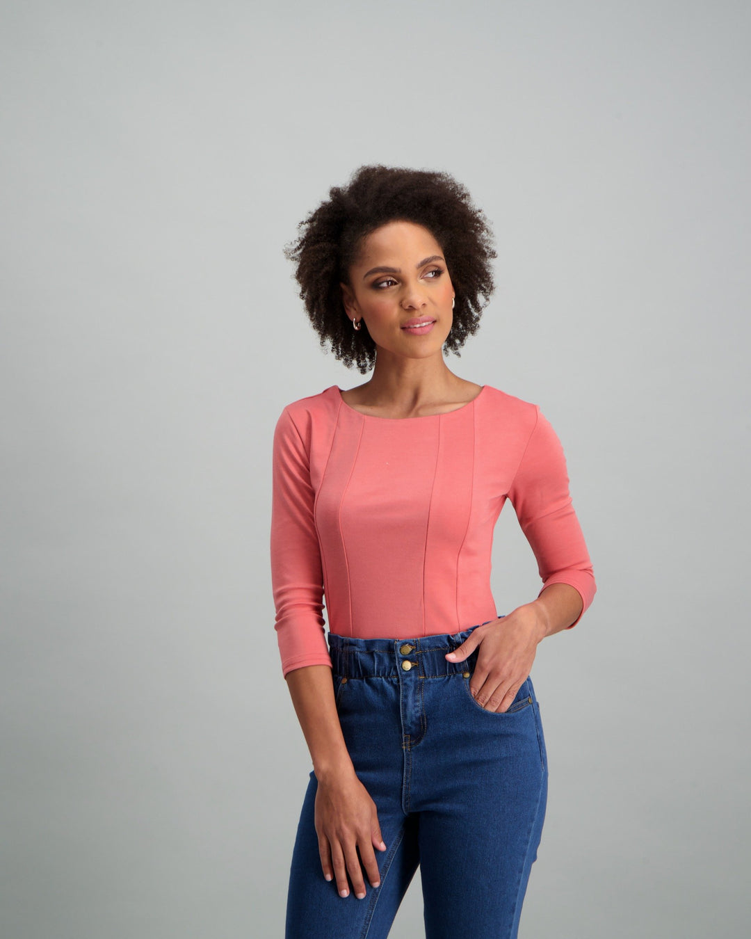 Ladies-3 Quarter Sleeve Bodysuit Dusty Pink