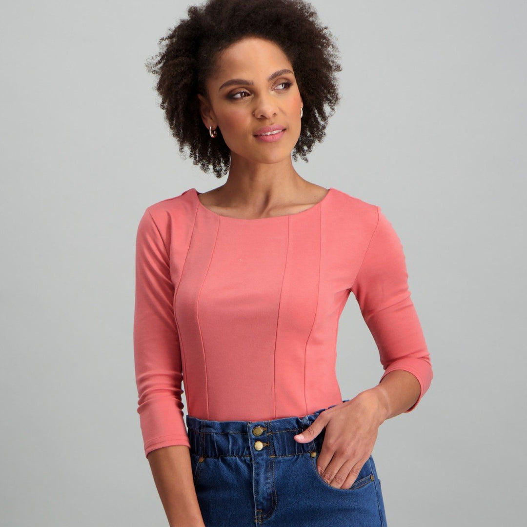 Ladies-3 Quarter Sleeve Bodysuit Dusty Pink