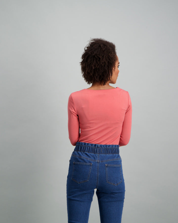 Ladies-3 Quarter Sleeve Bodysuit Dusty Pink