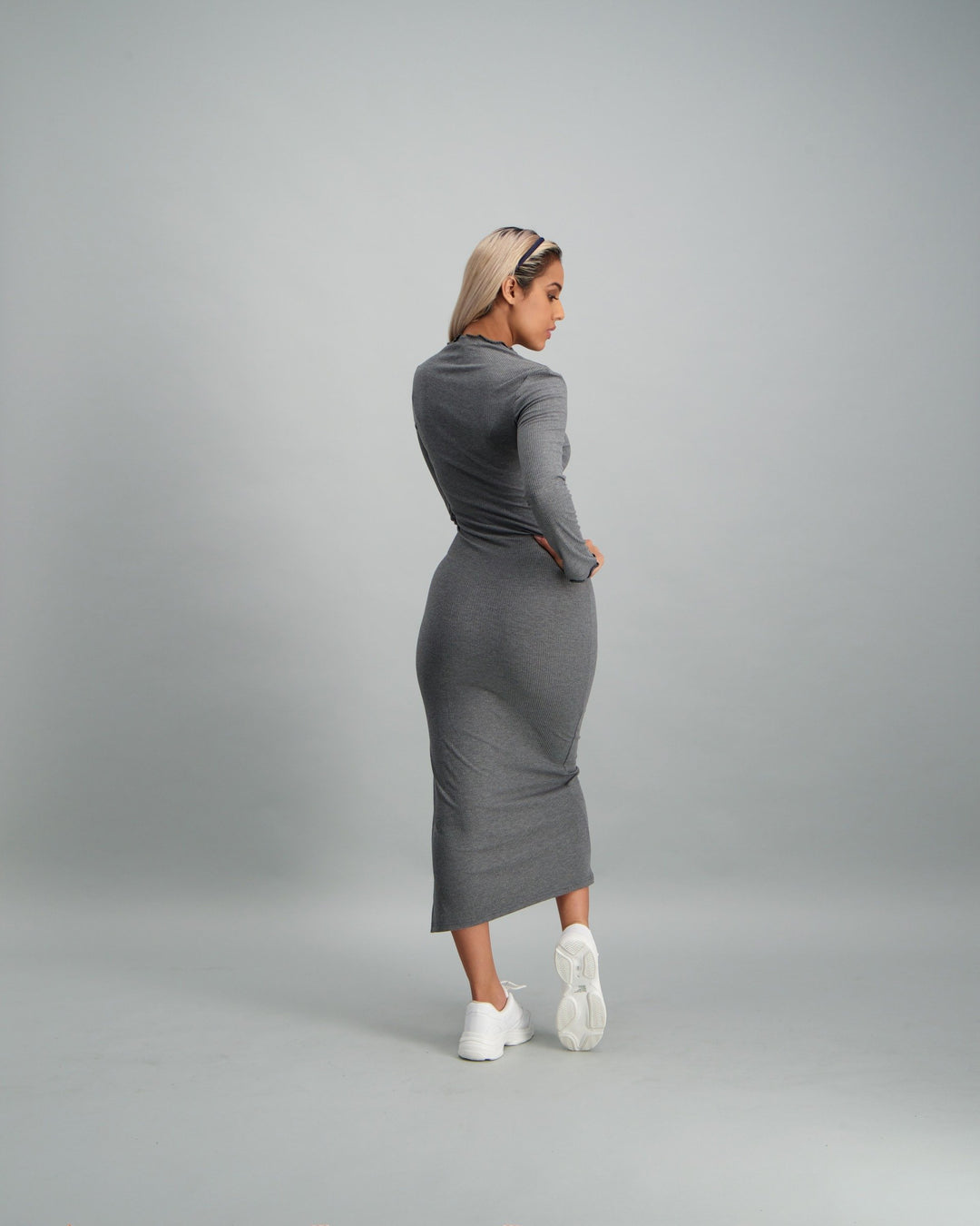 Ladies-Long Sleeve Slit Rib Dress