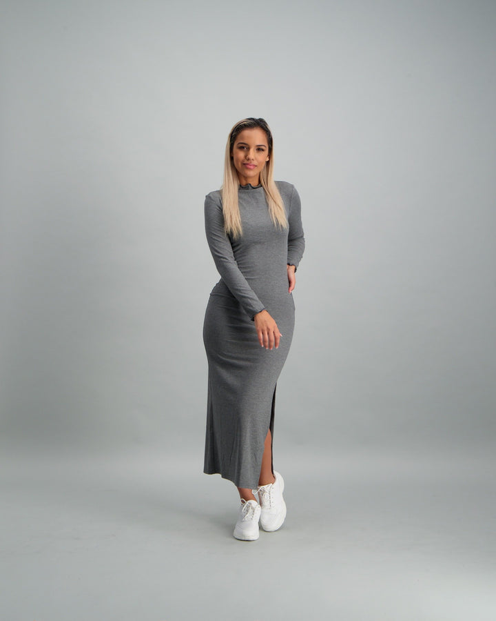 Ladies-Long Sleeve Slit Rib Dress