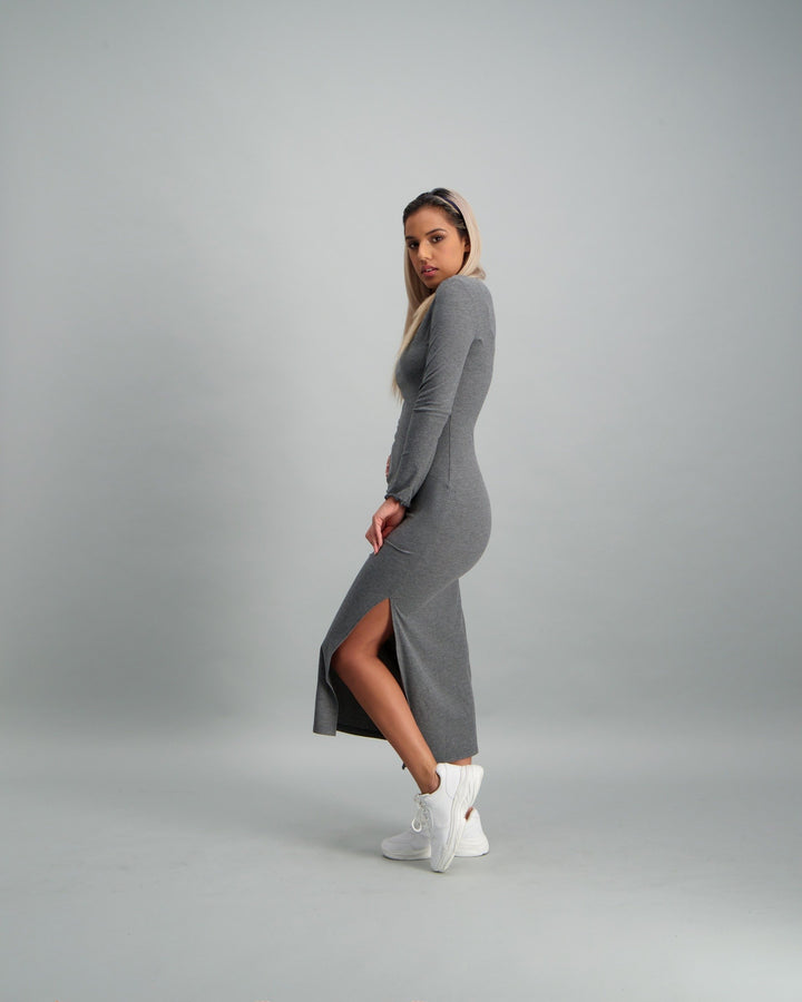 Ladies-Long Sleeve Slit Rib Dress