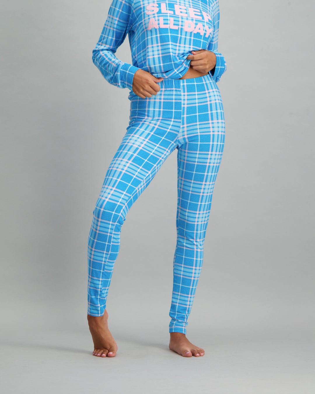Ladies Print Slogan Pyjama Set - Blue