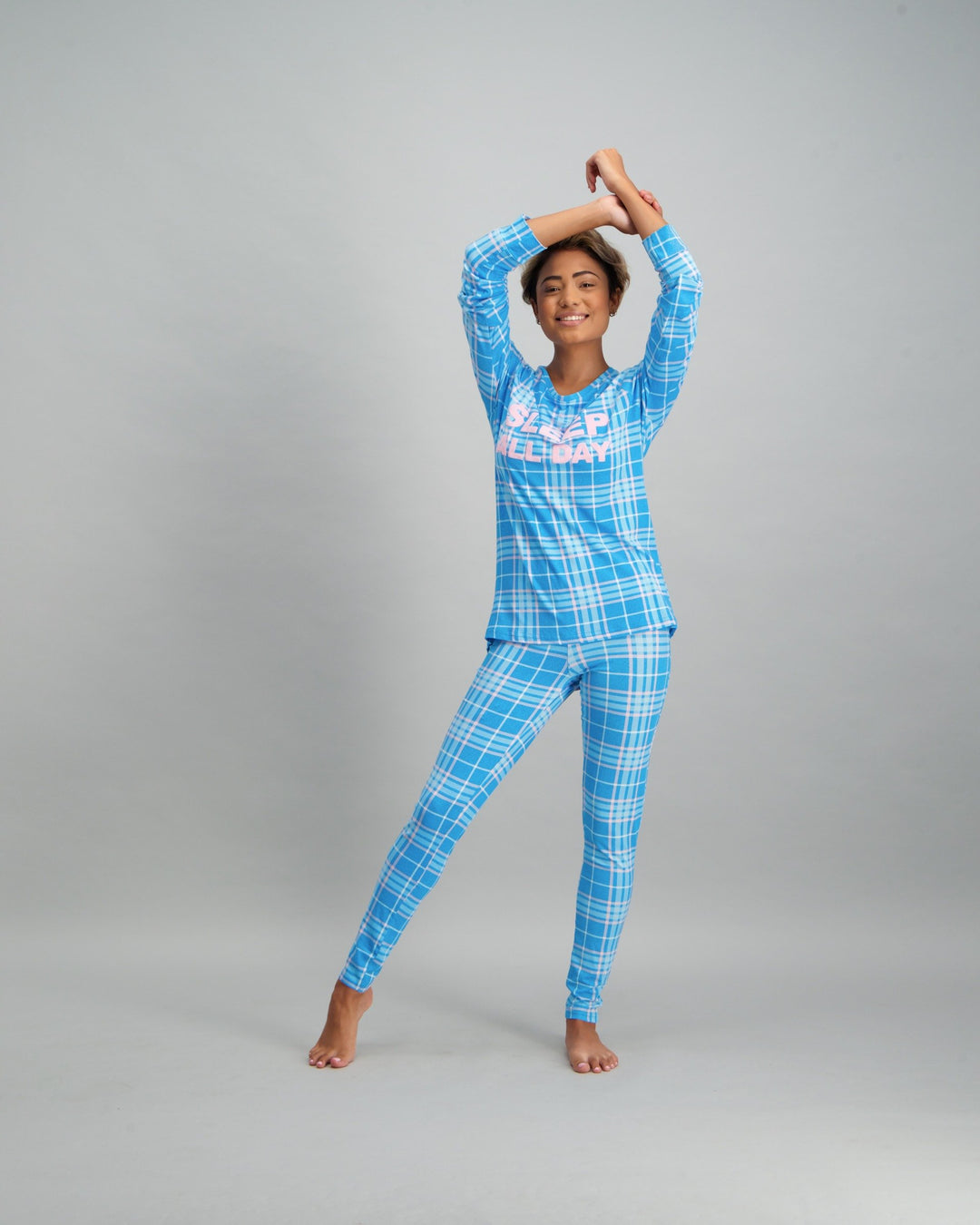 Ladies Print Slogan Pyjama Set - Blue