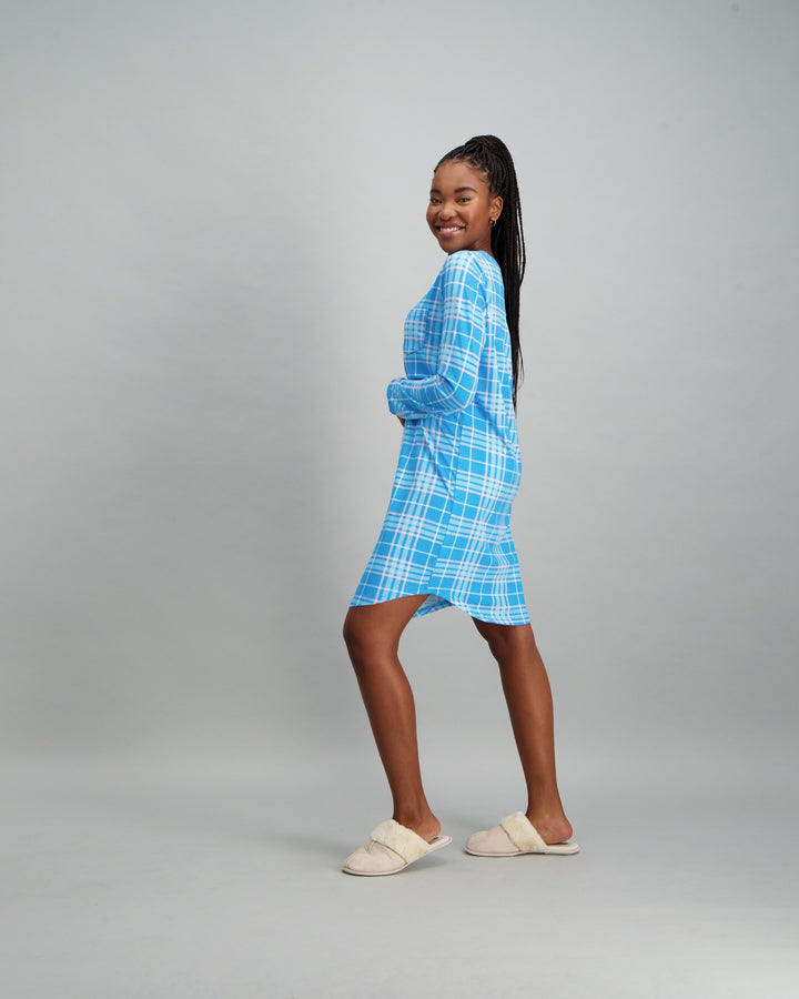 Ladies Print Pyjama Sleepshirt - Blue