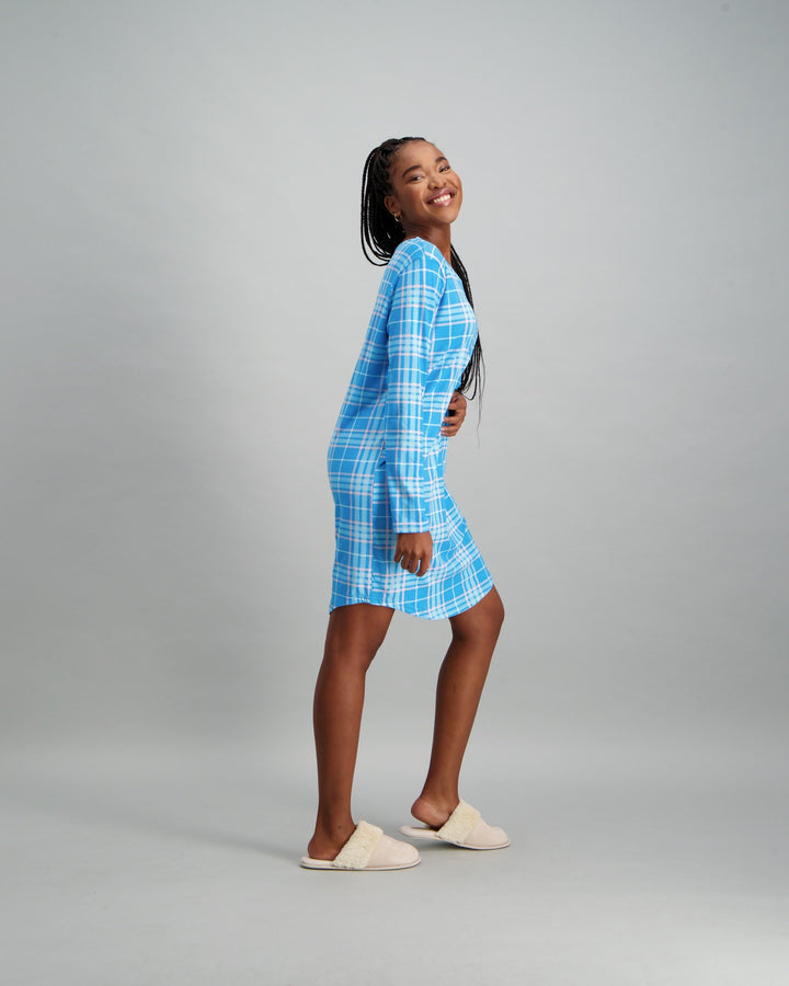 Ladies Print Pyjama Sleepshirt - Blue