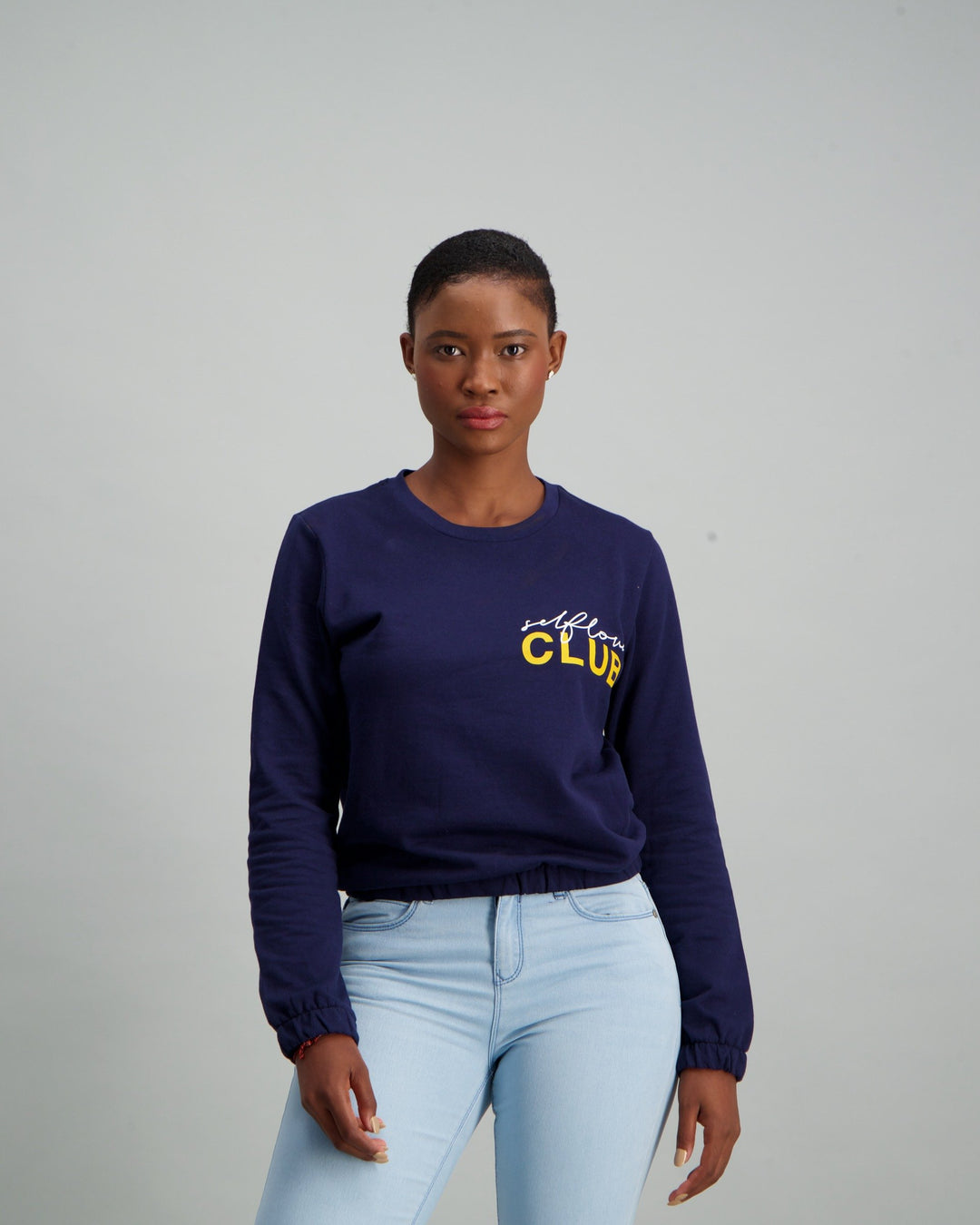Ladies Self Love Club Slogan Crew Neck Fleece Sweater - Navy