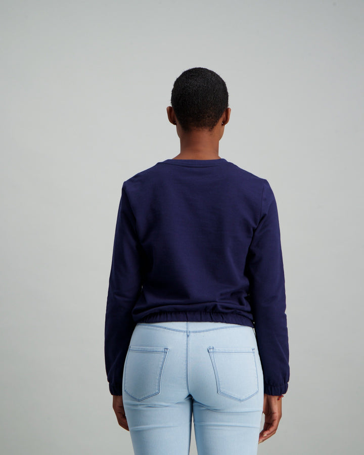 Ladies Self Love Club Slogan Crew Neck Fleece Sweater - Navy