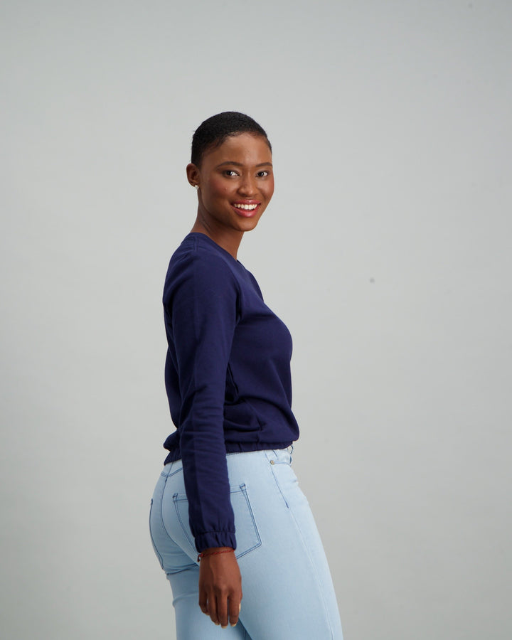 Ladies Self Love Club Slogan Crew Neck Fleece Sweater - Navy