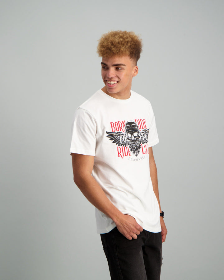 Men's Born Ride Print T-Shirt White