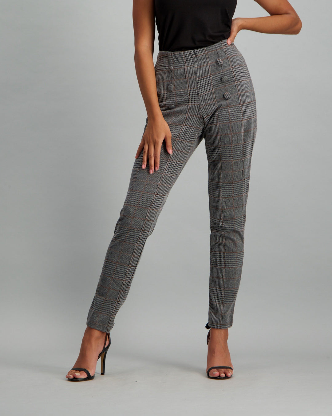 Ladies Check Printed Leggings - Black