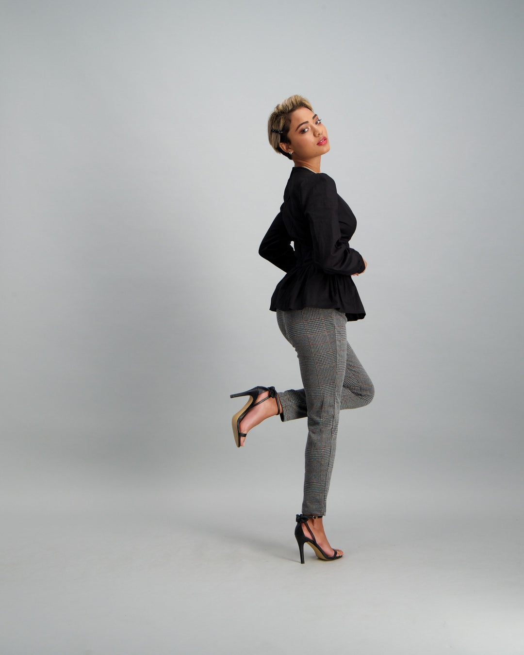 Ladies Check Printed Leggings - Black