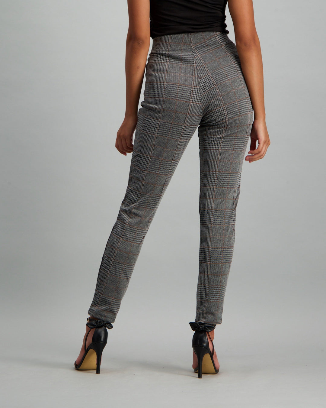 Ladies Check Printed Leggings - Black