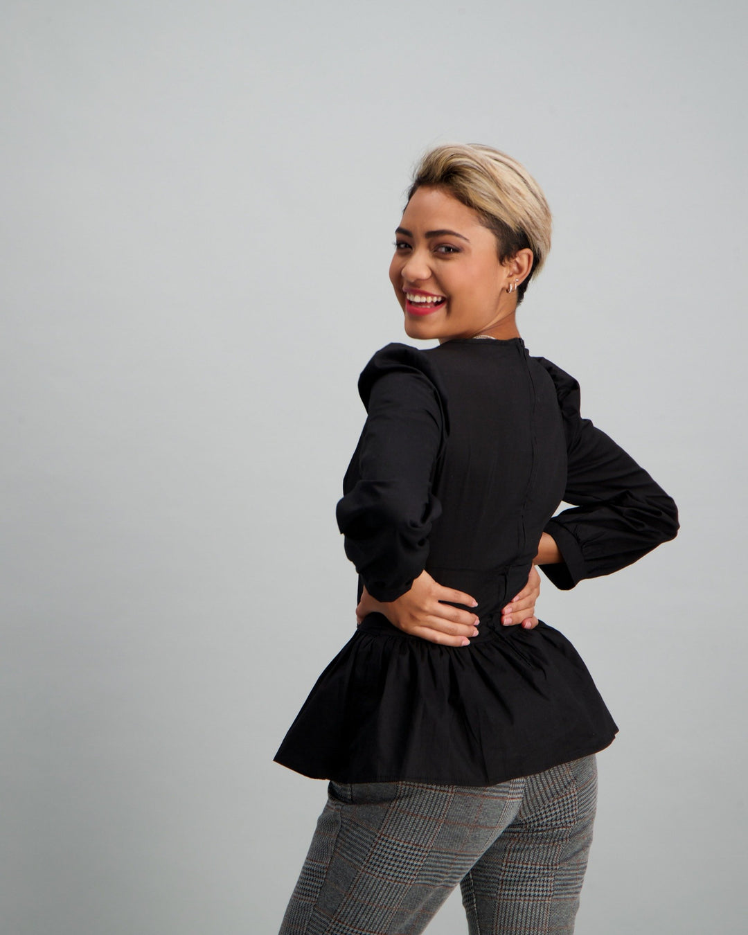 Ladies Check Printed Leggings - Black