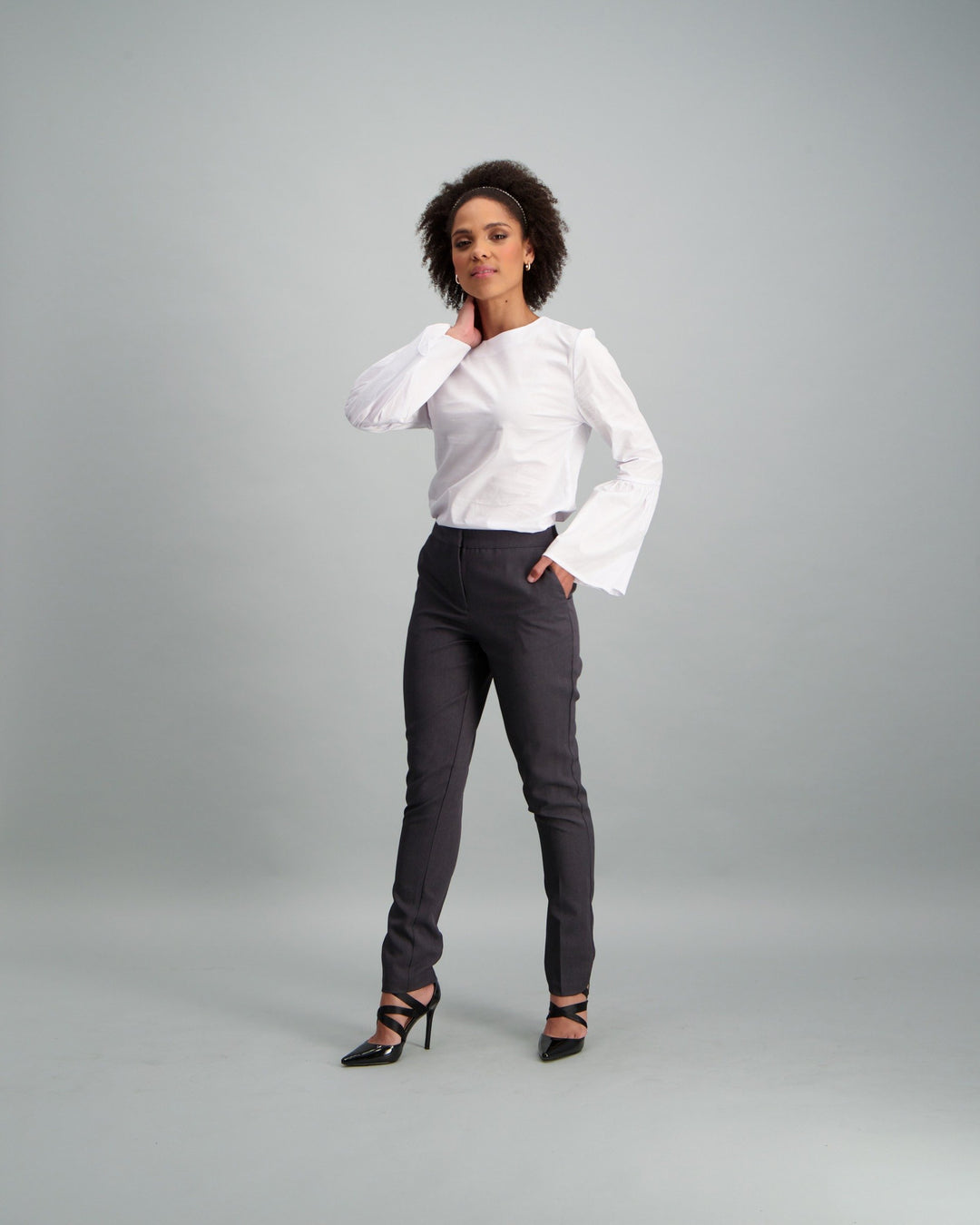 Ladies-Puff Sleeve Cotton Blouse - White