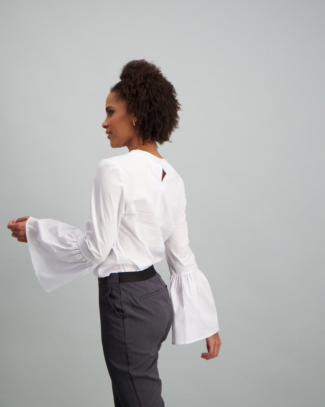 Ladies-Puff Sleeve Cotton Blouse - White