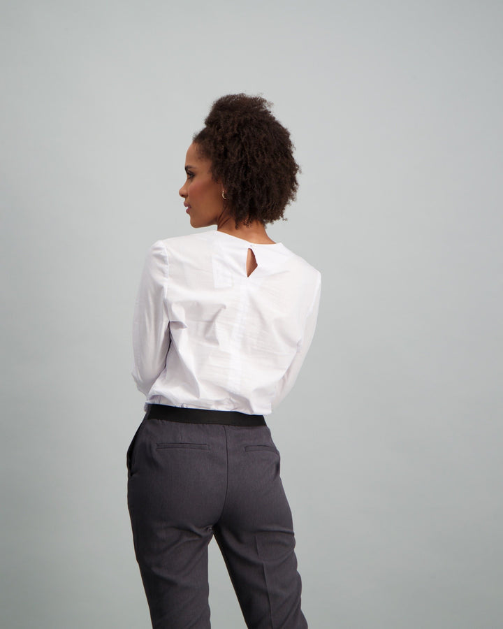 Ladies-Puff Sleeve Cotton Blouse - White