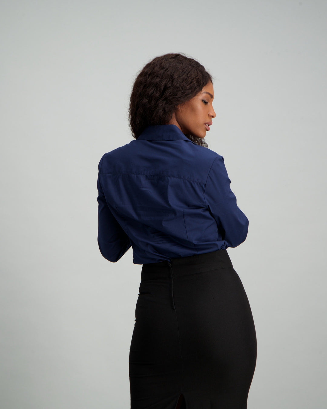 Ladies Long Sleeve Cotton Work Shirt - Navy