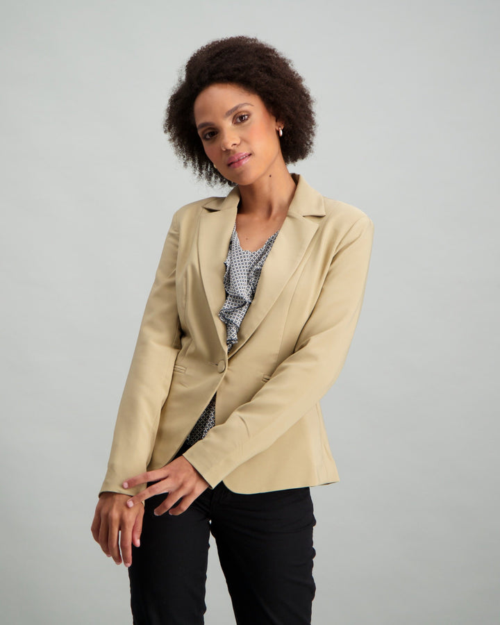 Ladies Lined Fashion Blazer - Camel