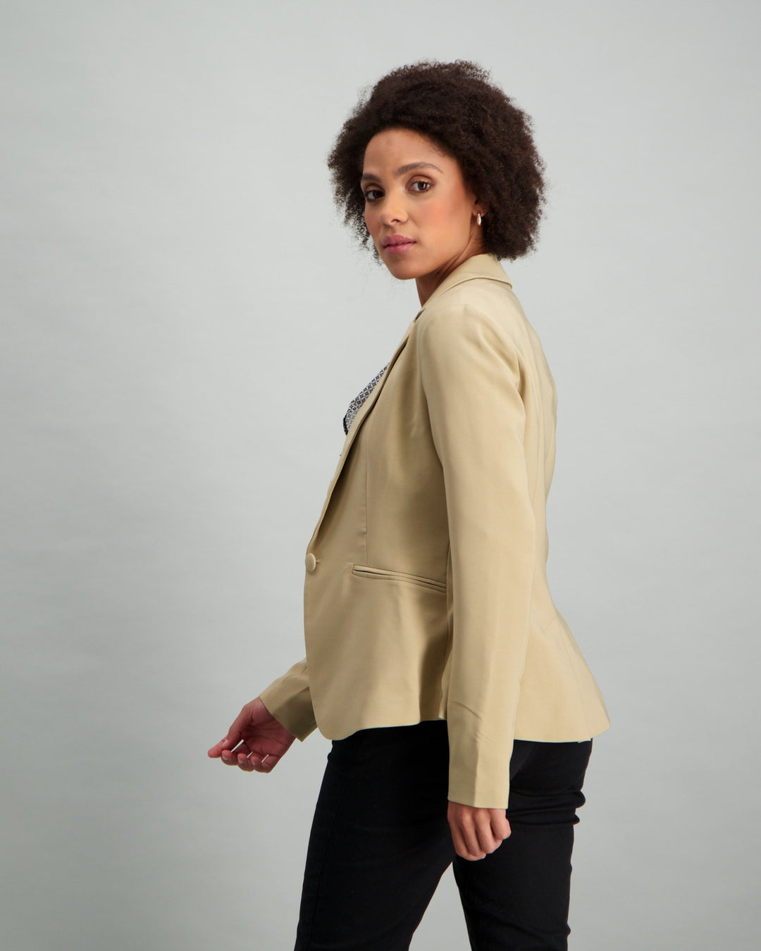 Ladies Lined Fashion Blazer - Camel