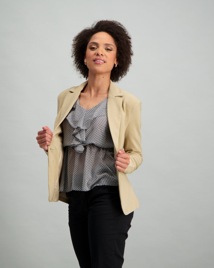 Ladies Lined Fashion Blazer - Camel