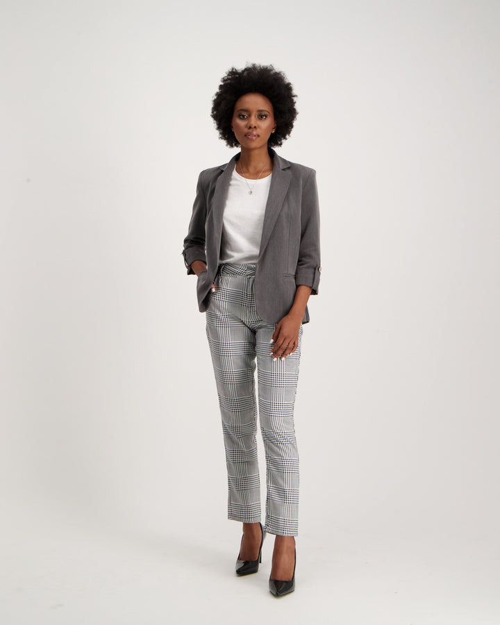 Ladies Sleeve Tab Blazer-Grey